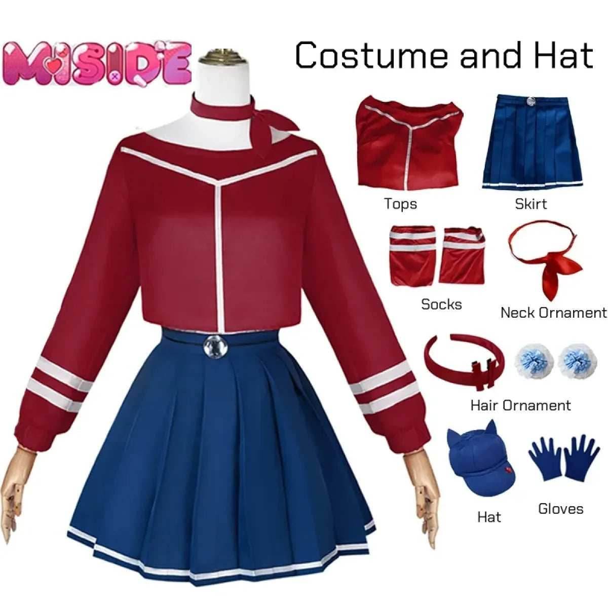 Mita Mira Cosplay School Uniform – MiSide Yandere JK Set for Girls & Women - Costume 9Pcs Set / XL