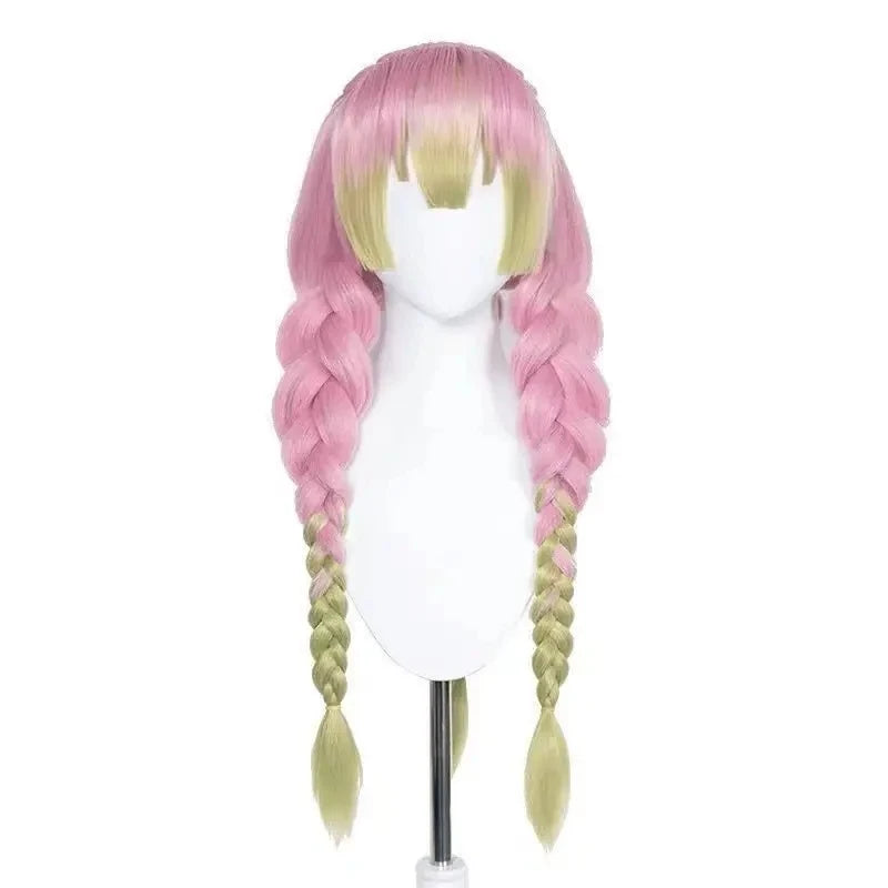 Mitsuri Kanroji Cosplay Wig Kimetsu no Yaiba Long Pink Green Heat Resistant Hair Authentic Cosplay Wigs + Wig Cap