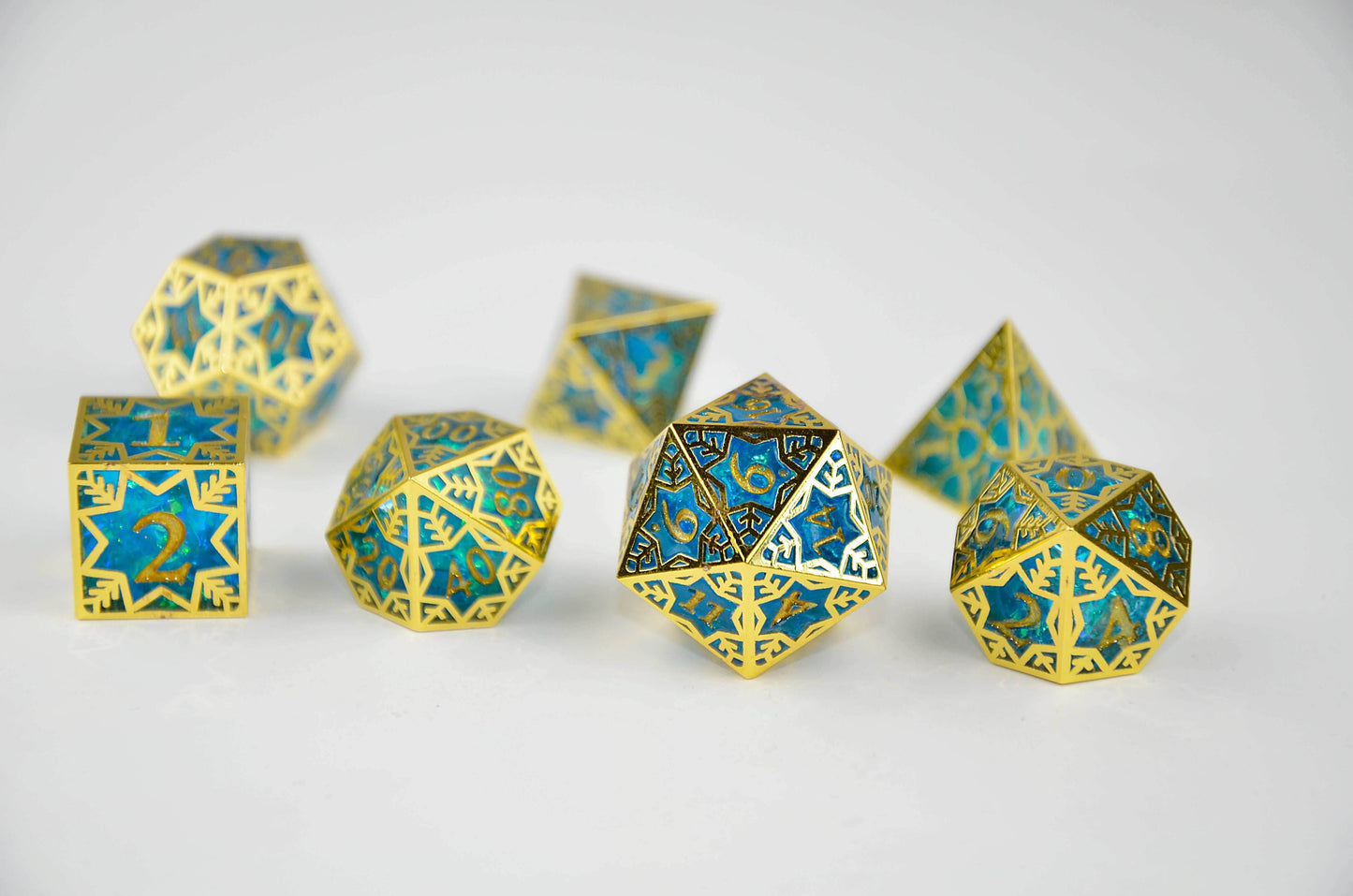 Gilded Permafrost Forged in Frost Dice Set (Resin Dice Encased in Metal) - 