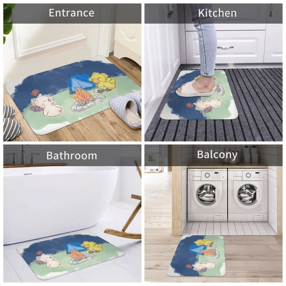 Mog Camping Final Fantasy Chocobo Game Bedroom Mat Rug Home Doormat Kitchen Carpet Decoration