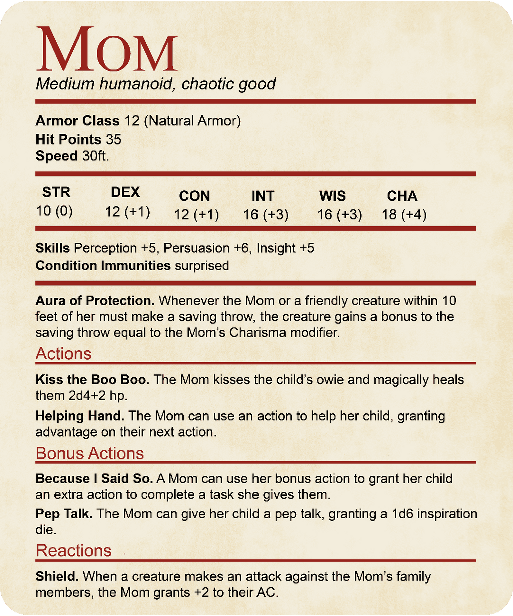 Mom DND Shirt - Funny Stat Block - Sport Grey / XS