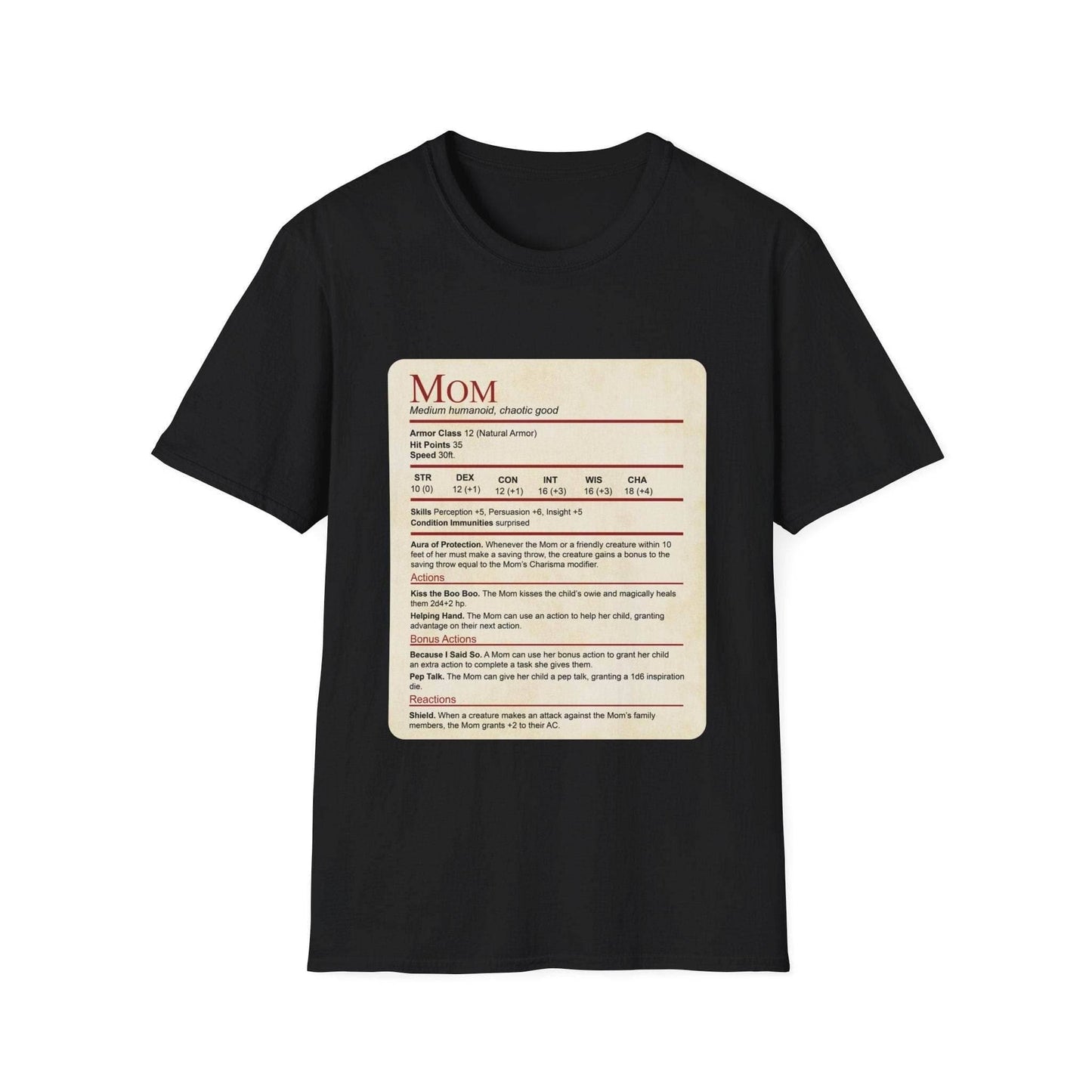 Mom DND Shirt - Funny Stat Block - Black / XS