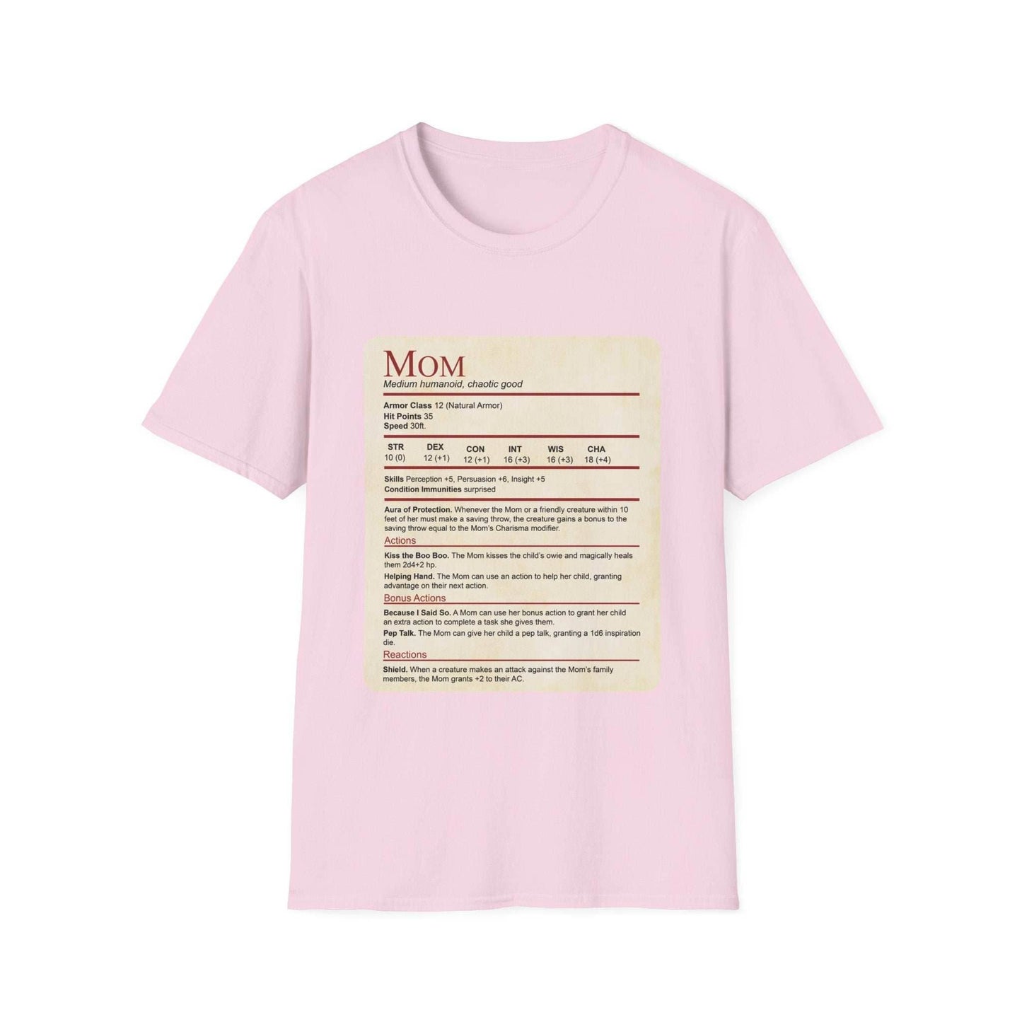 Mom DND Shirt - Funny Stat Block - Light Pink / S