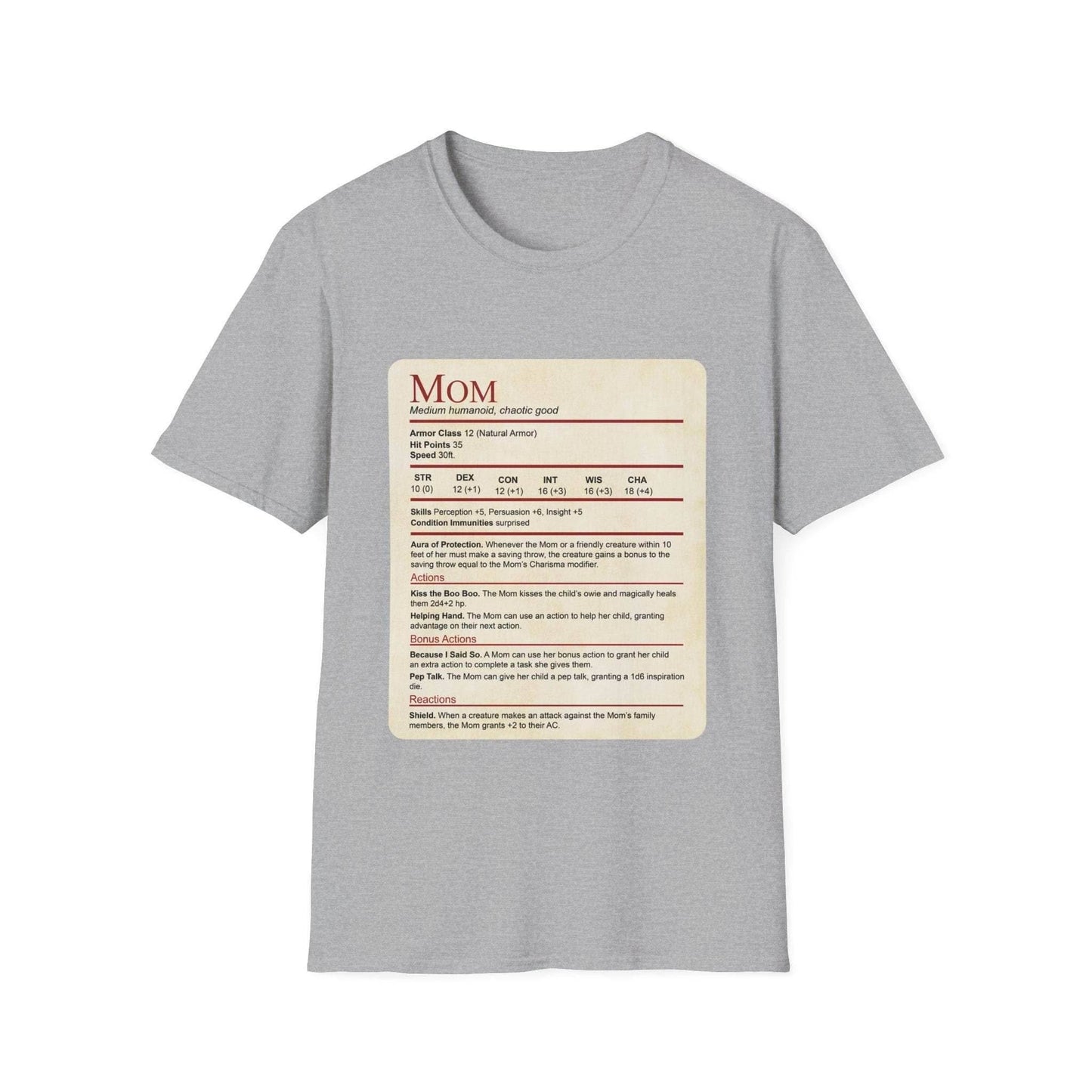 Mom DND Shirt - Funny Stat Block - Sport Grey / XS