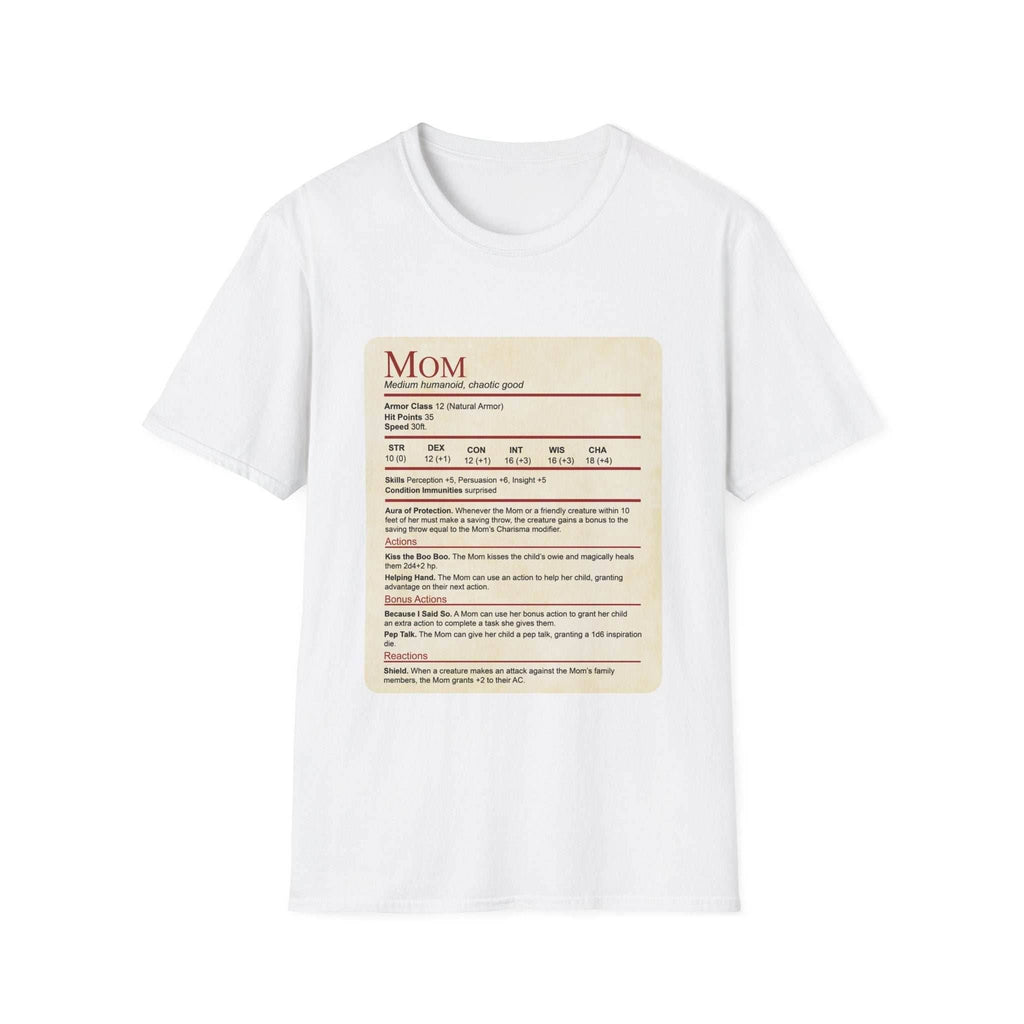 Mom DND Shirt - Funny Stat Block - White / S