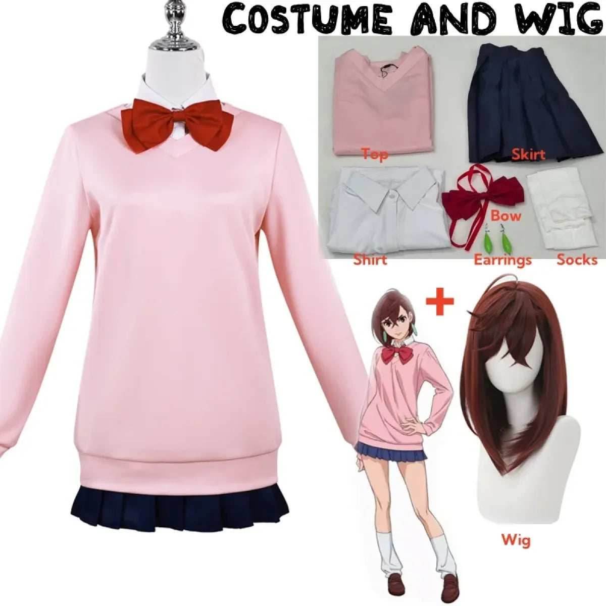 Momo Ayase Cosplay Costume – Dandadan School Uniform Set with Accessories - Costume and wig / XL