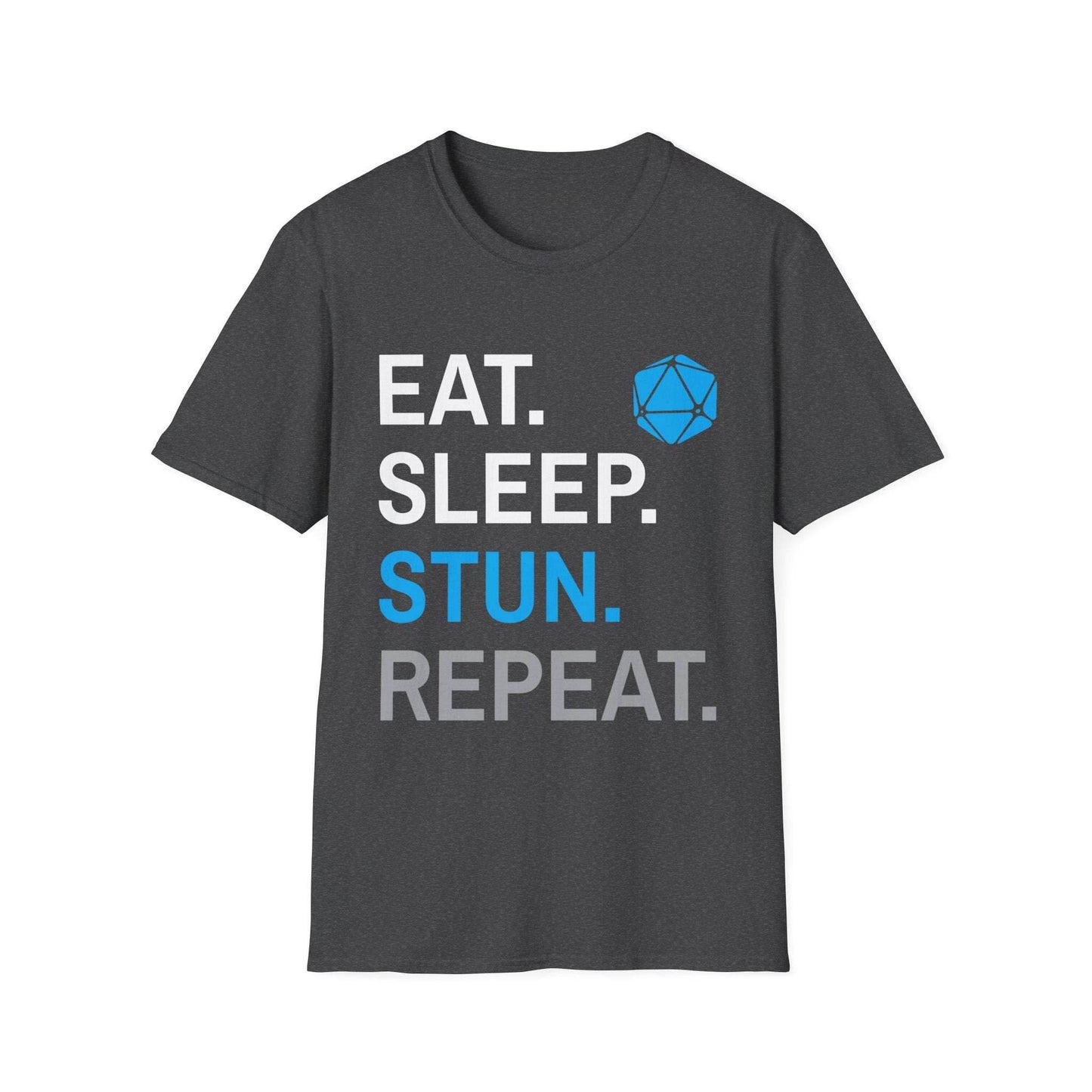 Monk Class T-Shirt – 'Eat, Sleep, Stun, Repeat' - Dark Heather / S