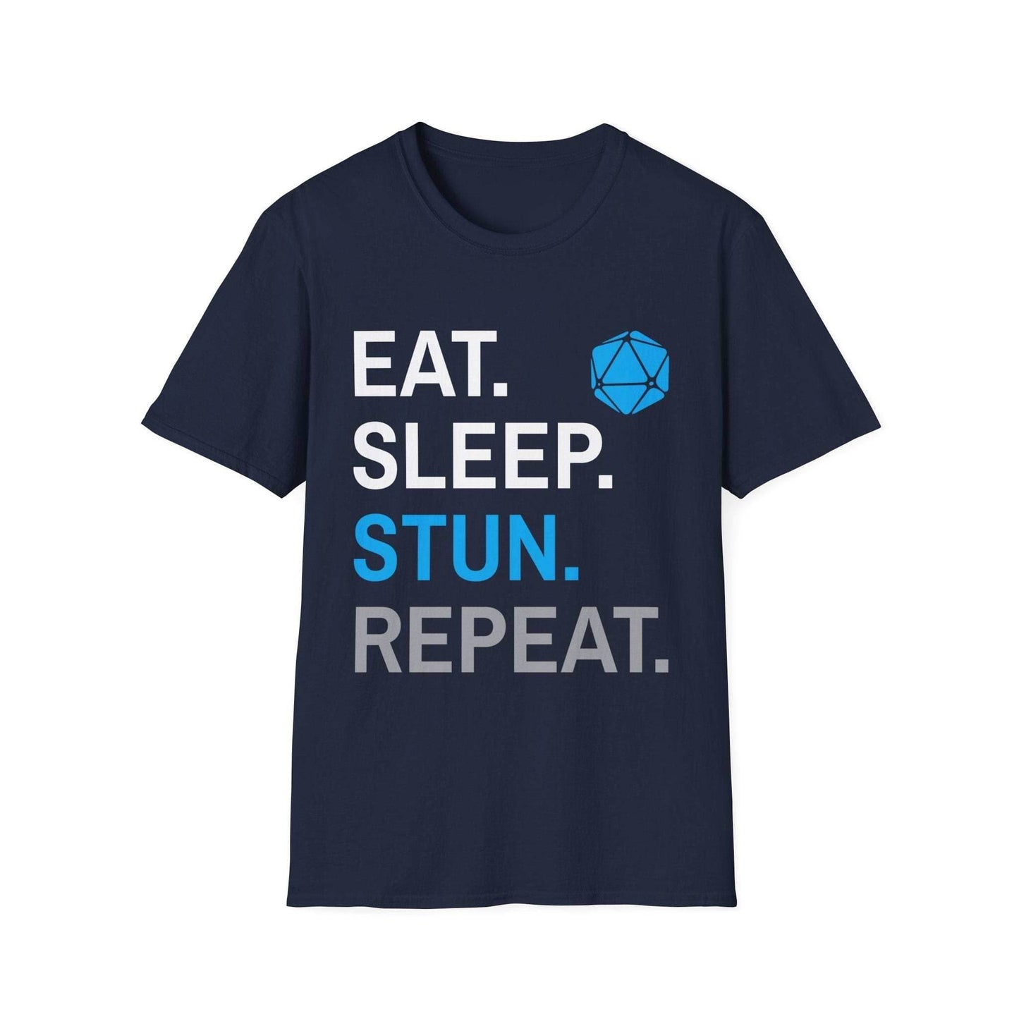 Monk Class T-Shirt – 'Eat, Sleep, Stun, Repeat' - Navy / S