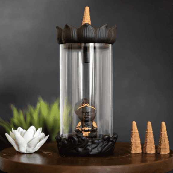 Glass Little Monk Backflow Incense Burner - Brown