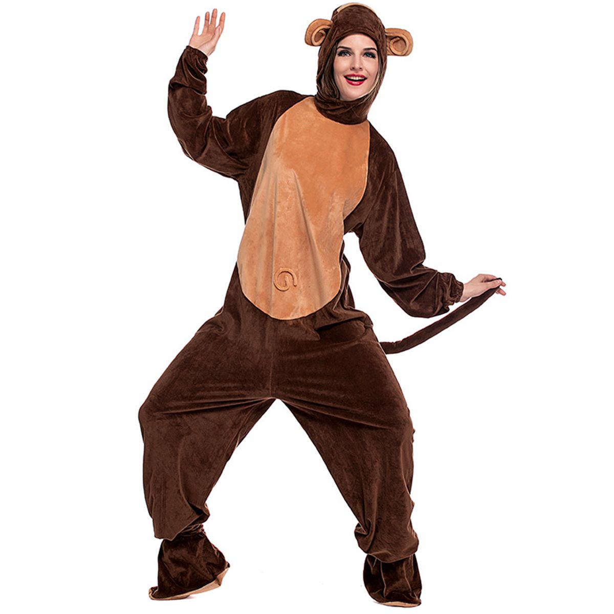 Monkey Halloween Costume Adult Onesie One Piece Cosplay Suit Women and Men