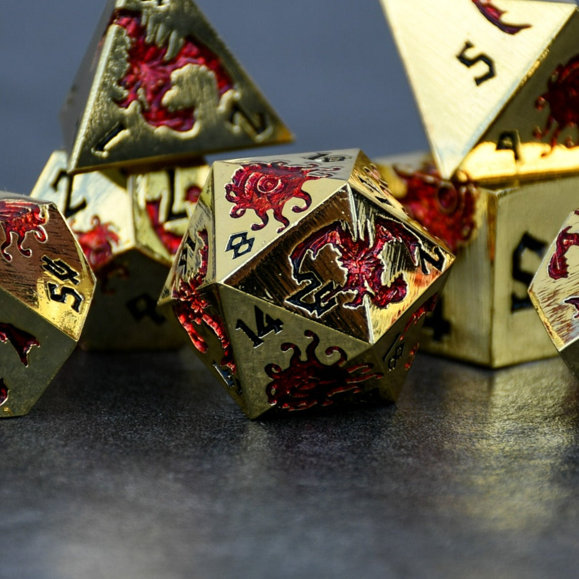 Monster Manual Dice - Gold and Red