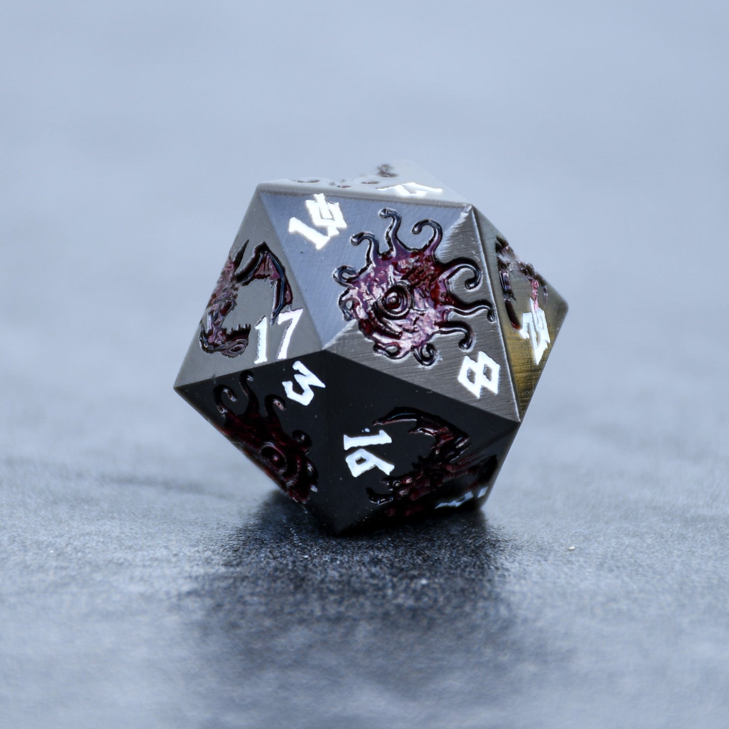 Monster Manual Dice - Gunmetal and Crimson