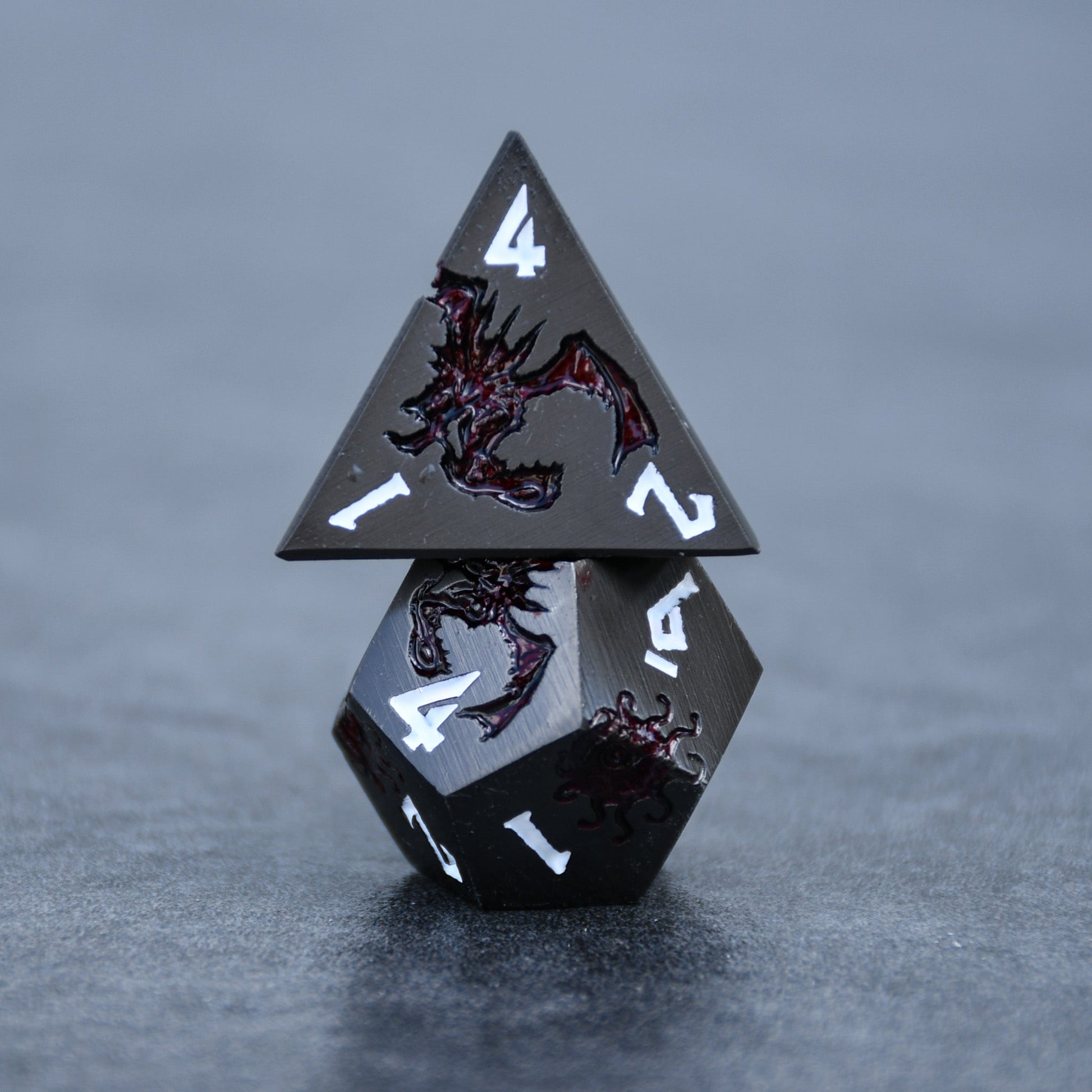 Monster Manual Dice - Gunmetal and Crimson