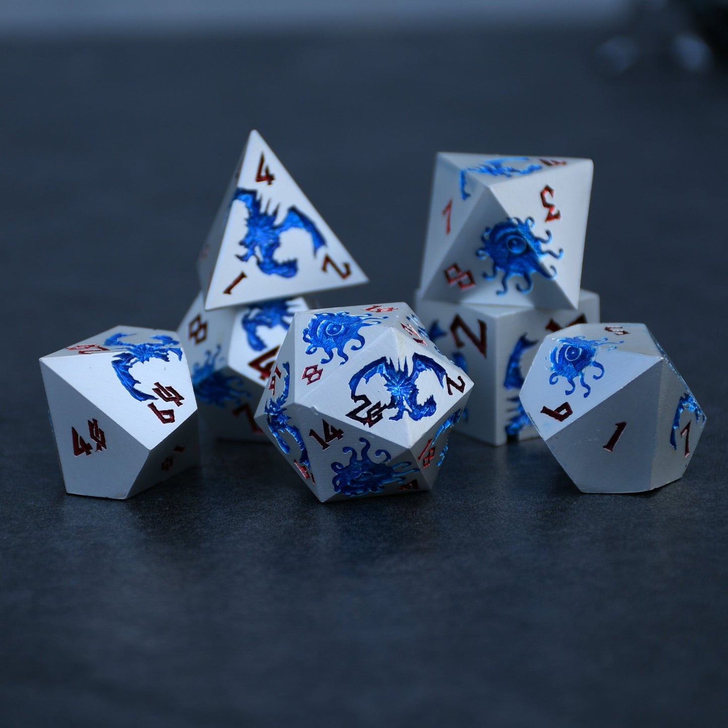 Monster Manual Dice - Silver and Blue