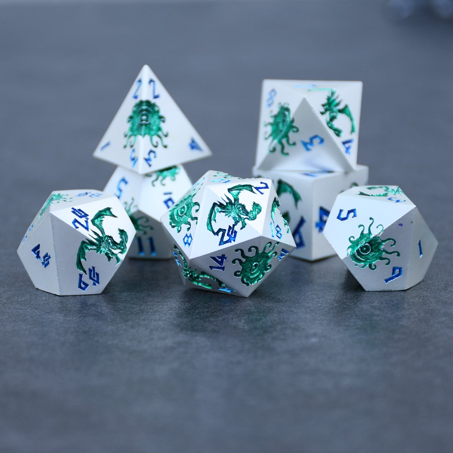 Monster Manual Dice - Silver and Green