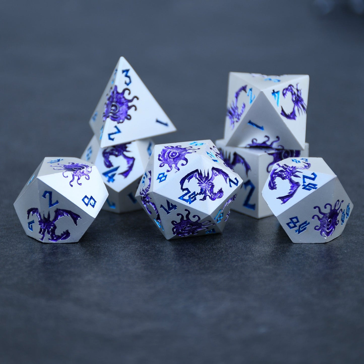 Monster Manual Dice - Silver and Purple