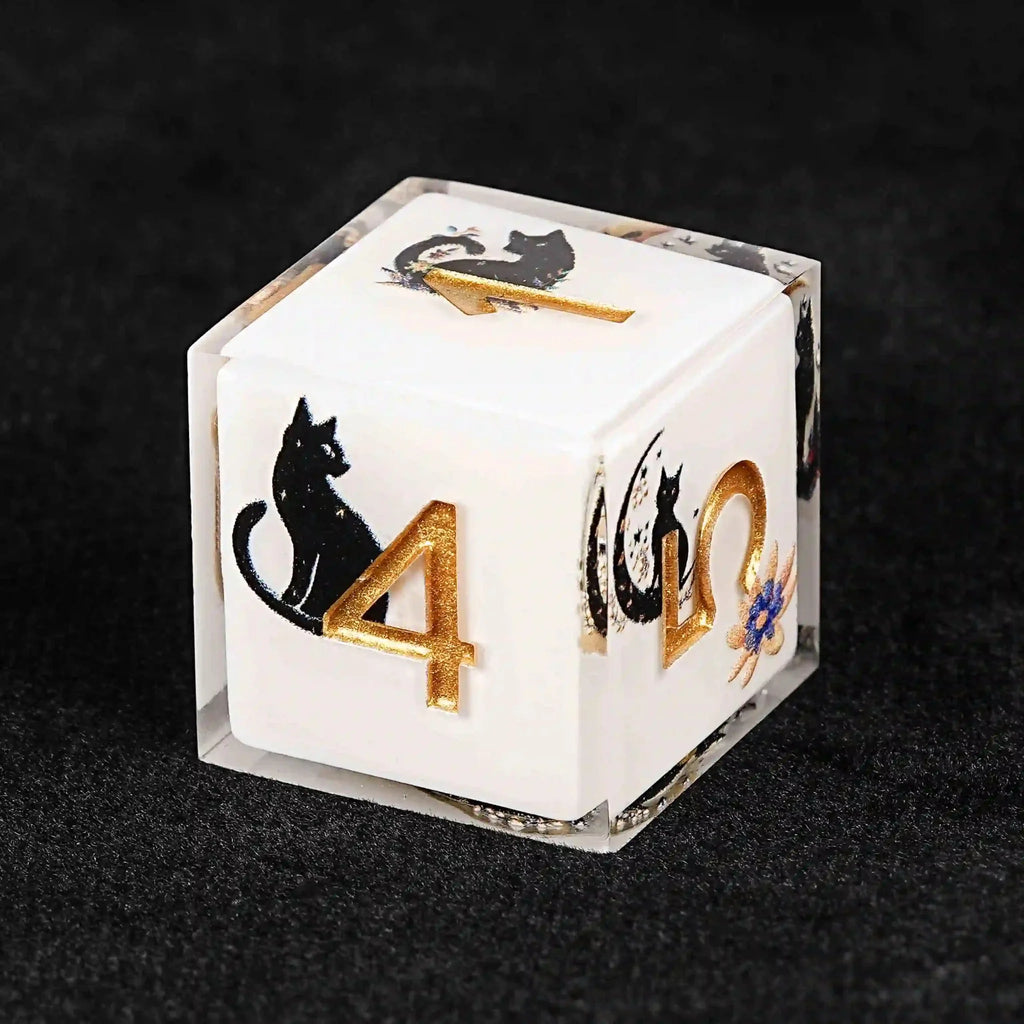 Moon Night Shadow Cat Guardian Unusual White Resin DnD Dice Set