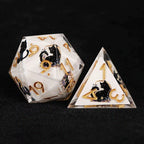 Moon Night Shadow Cat Guardian Unusual White Resin DnD Dice Set