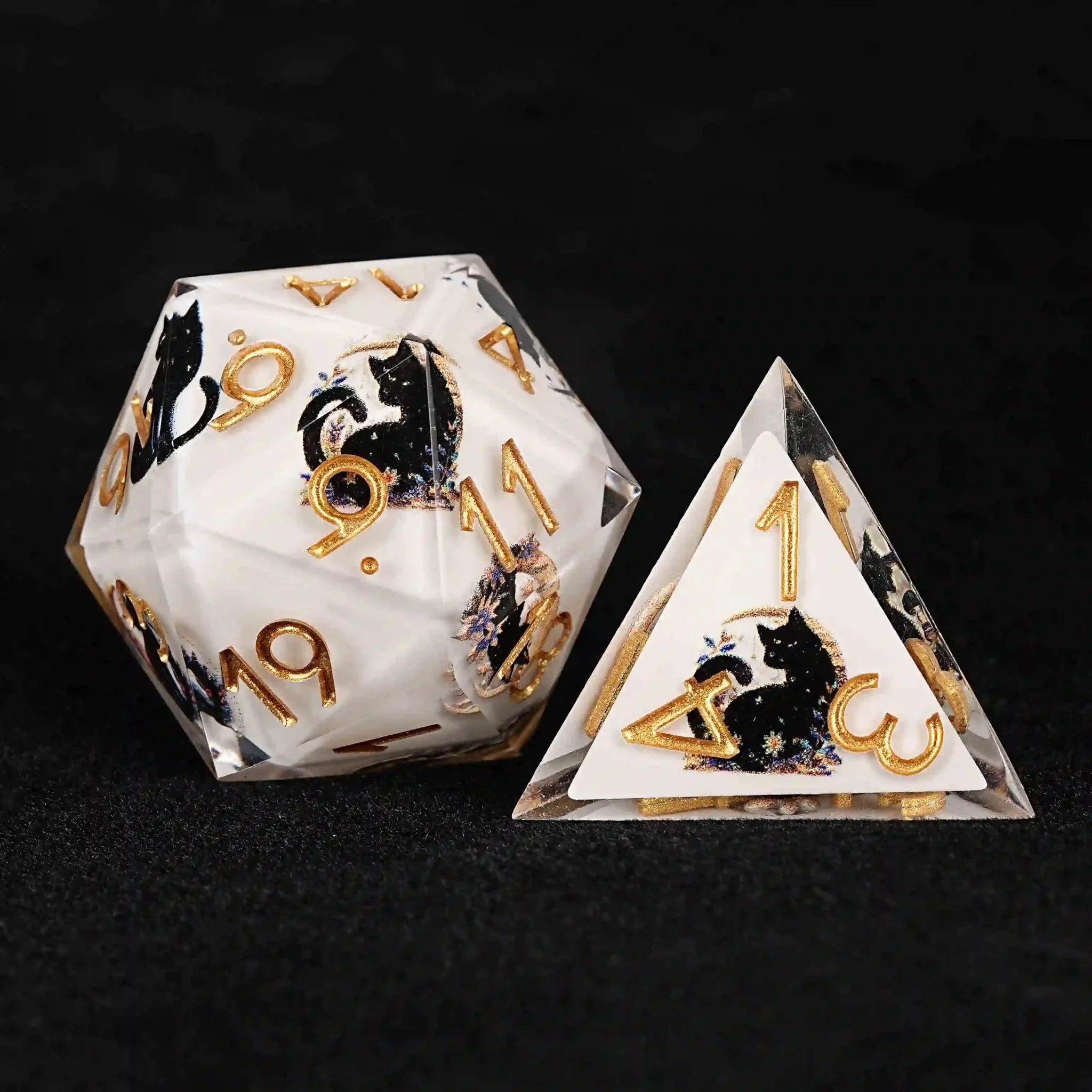 Moon Night Shadow Cat Guardian Unusual White Resin DnD Dice Set