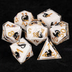 Moon Night Shadow Cat Guardian Unusual White Resin DnD Dice Set