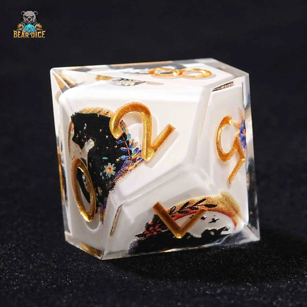 Moon Wizard Cat Resin 10 Sided Dice (D10 Dice)