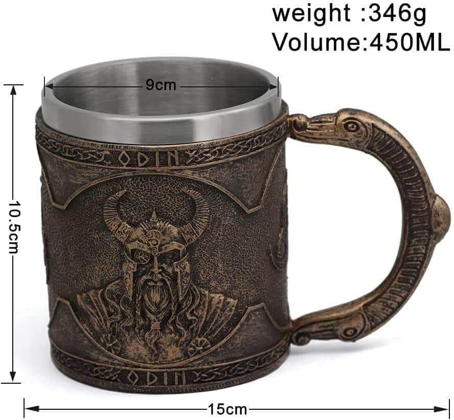 Viking Nordic Odin Raven Stainless Steel Drinking Mug - 1 Mug