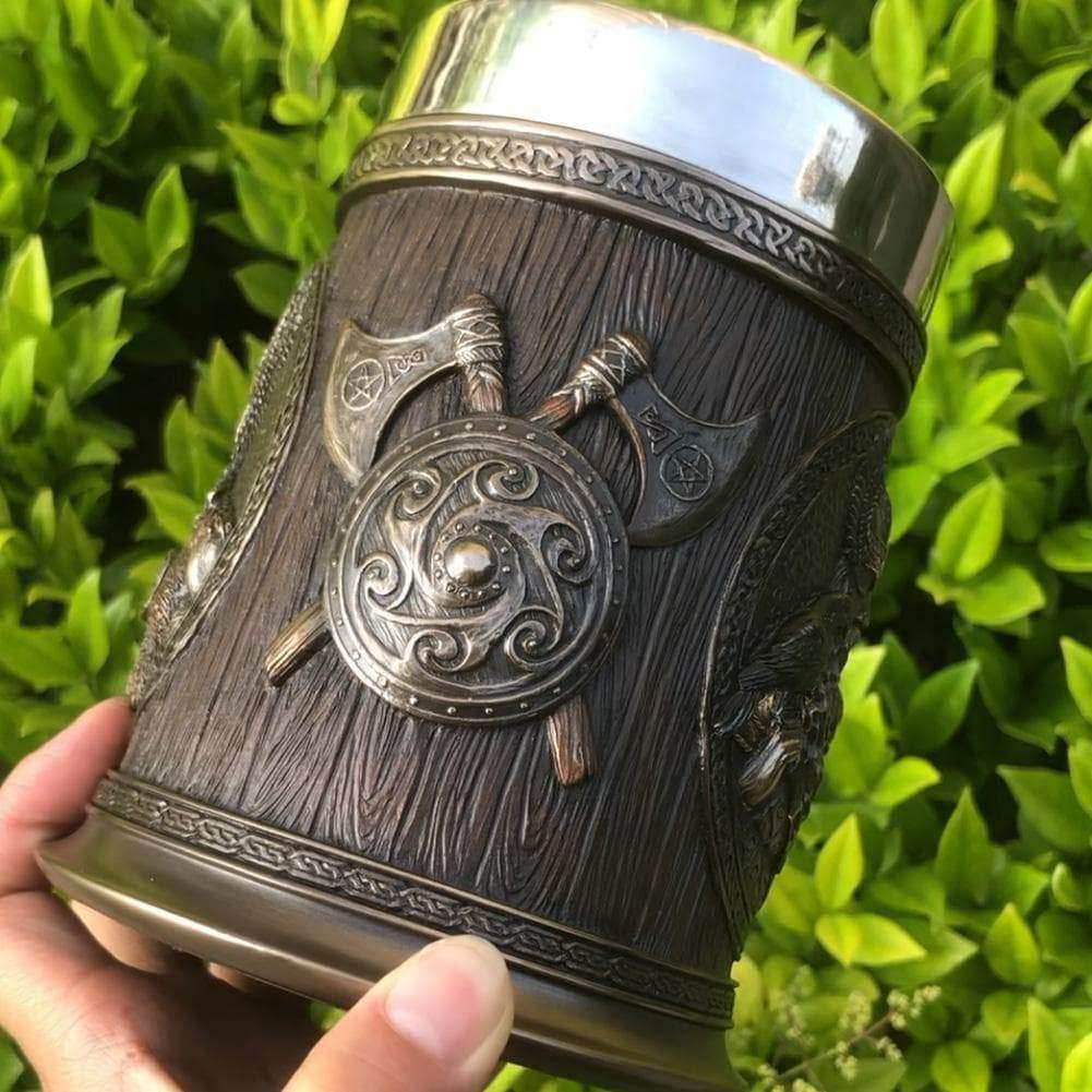 Ancient Treasures' Viking Thor and Odin Heavy Stainless Steel Tankard Mug - 