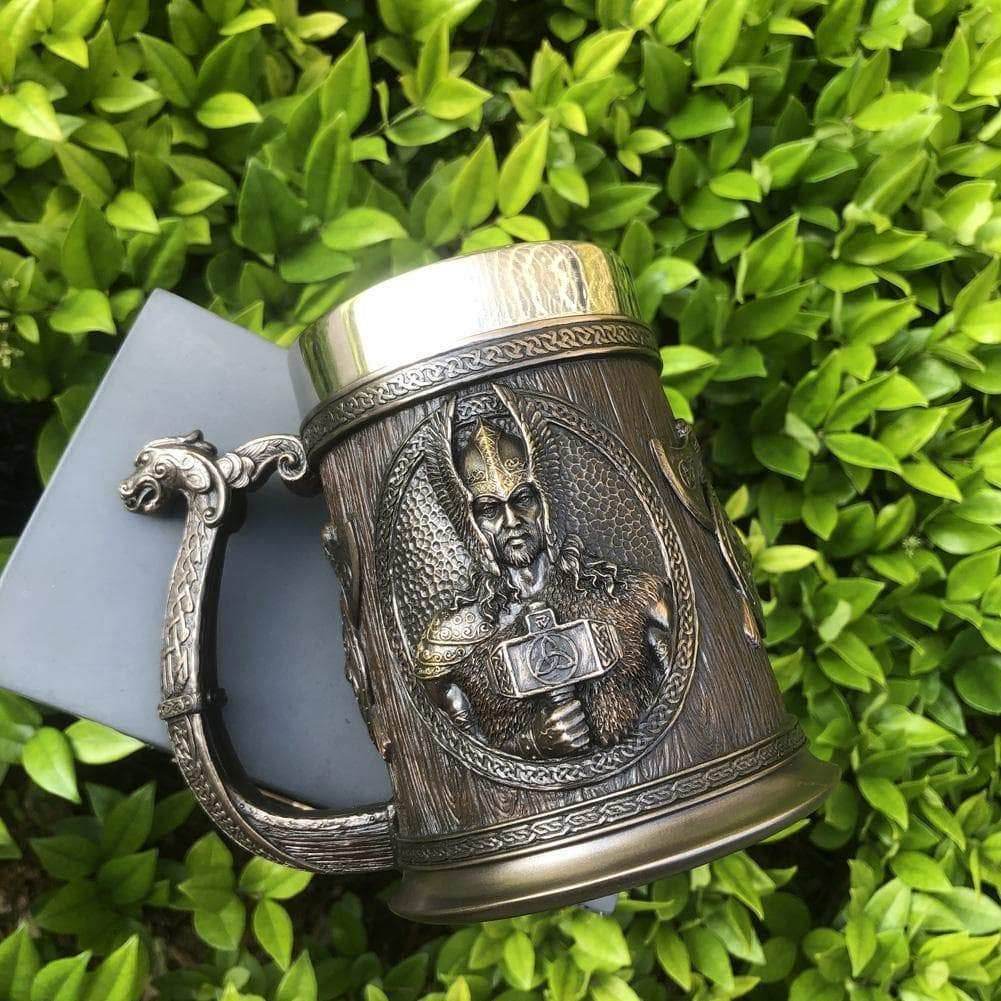 Ancient Treasures' Viking Thor and Odin Heavy Stainless Steel Tankard Mug - 