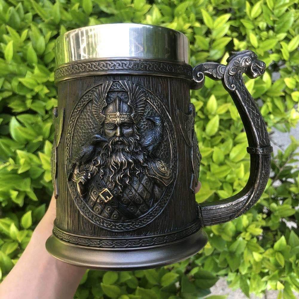 Ancient Treasures' Viking Thor and Odin Heavy Stainless Steel Tankard Mug - 