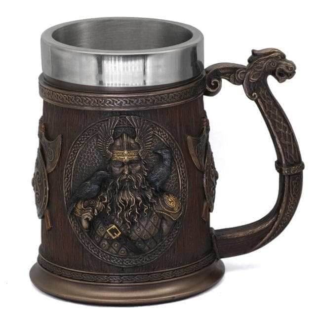Ancient Treasures' Viking Thor and Odin Heavy Stainless Steel Tankard Mug - 