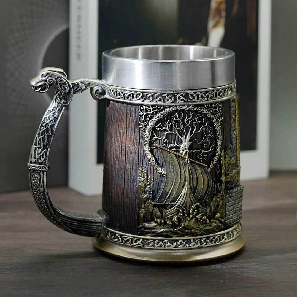Viking Valhalla Storm Heavy Stainless Steel Tankard Mug - 