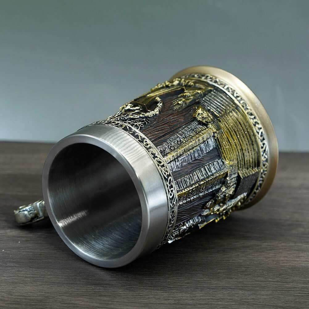 Viking Valhalla Storm Heavy Stainless Steel Tankard Mug - 
