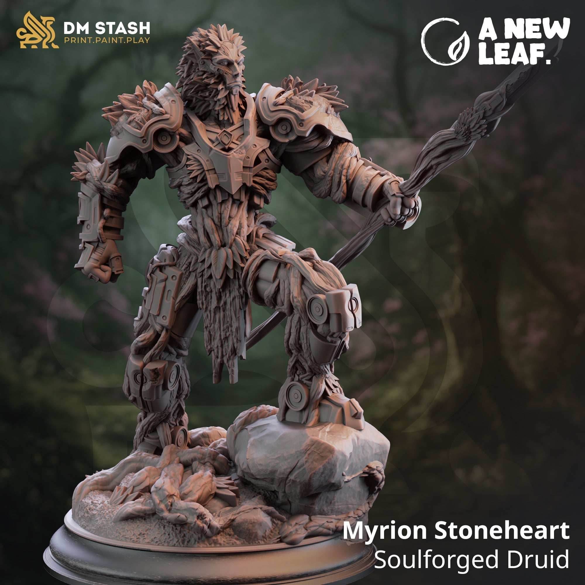 Myrion Stoneheart, Soulforged Druid (Male Warforged Druid) - 32mm Scale