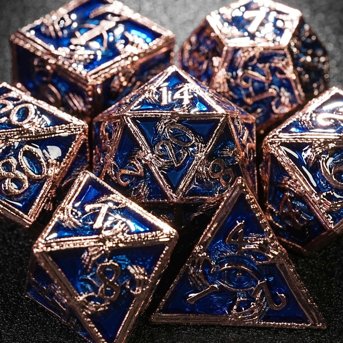 Mystic Wizard - Dark Skeleton Hand Metal DND Dice Set