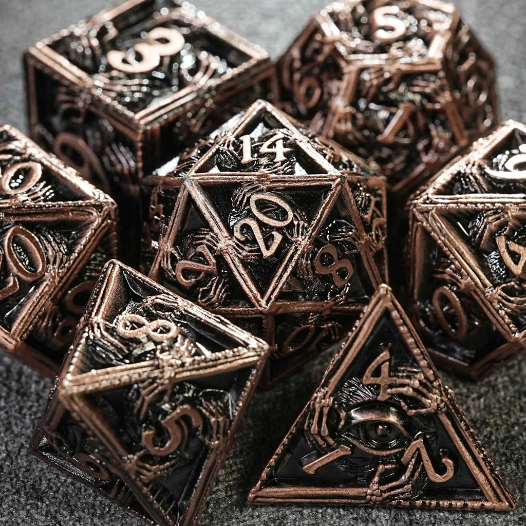 Mystic Wizard - Dark Skeleton Hand Metal DND Dice Set