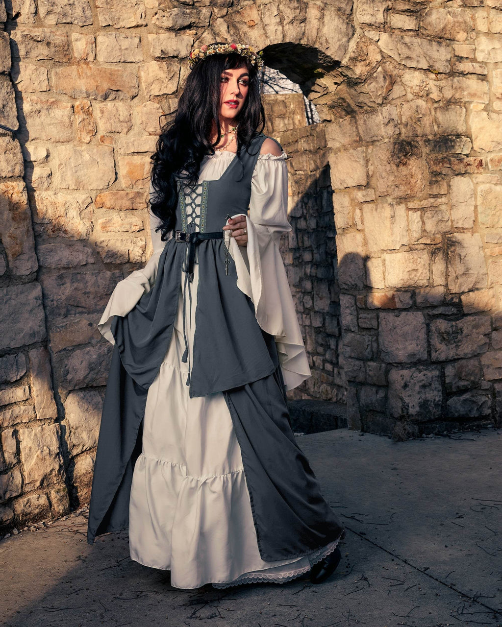 Mythic Layered Medieval Renaissance Faire Costume Set - Charcoal / XXS-XS