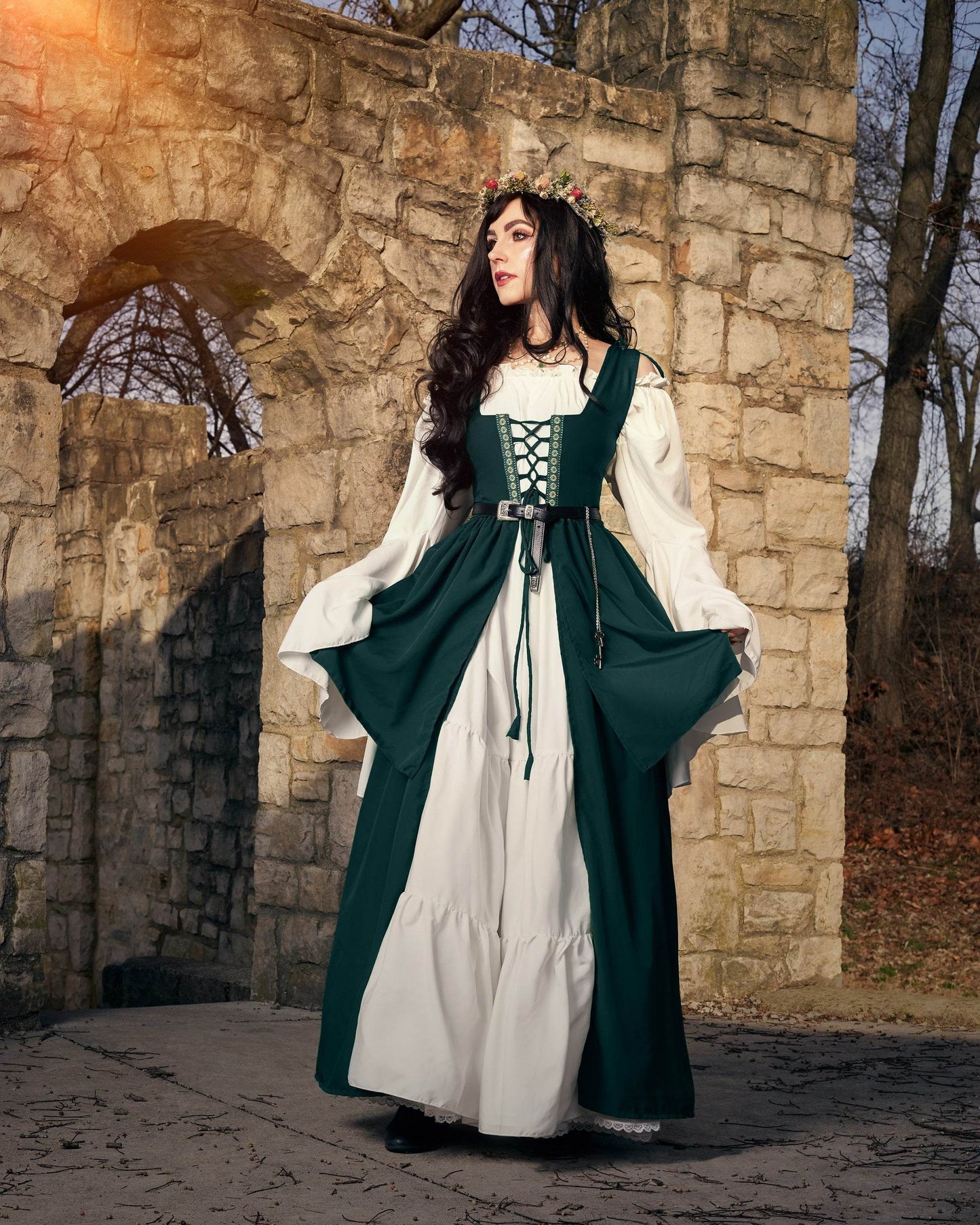 Mythic Layered Medieval Renaissance Faire Costume Set - Jade / XXS-XS
