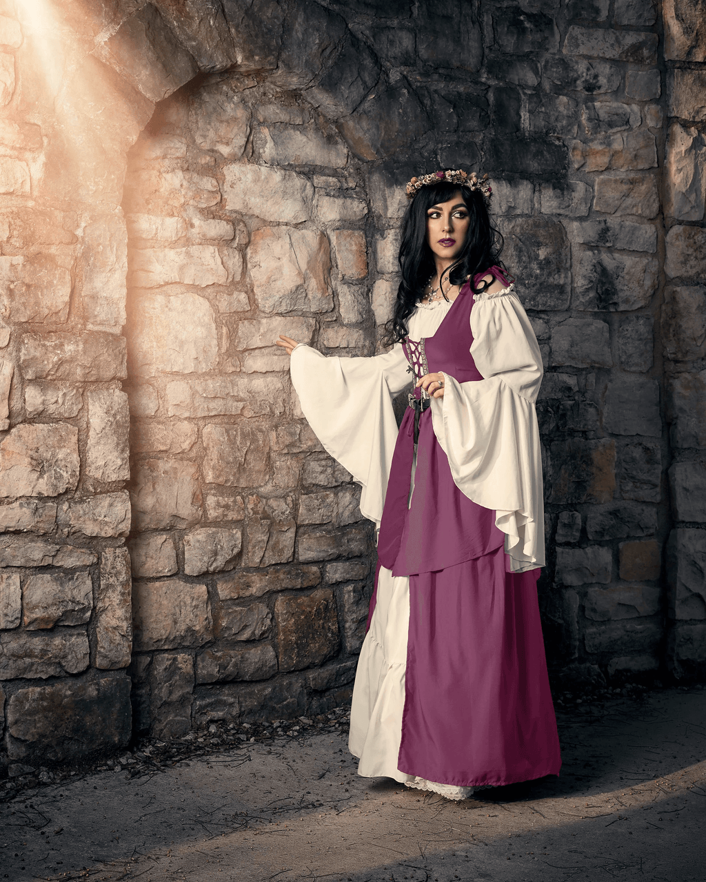 Mythic Layered Medieval Renaissance Faire Costume Set - Rose / XXS-XS