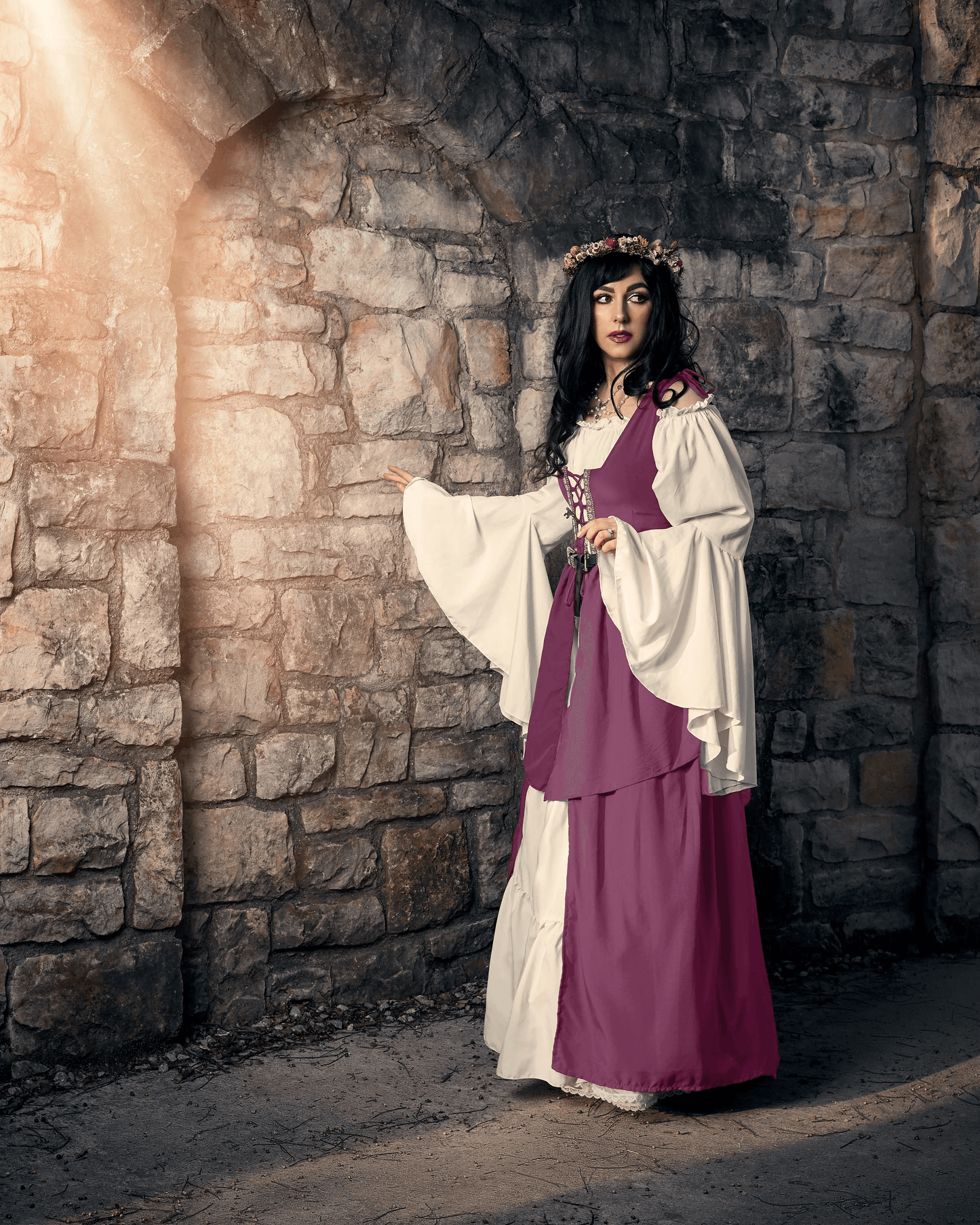 Mythic Layered Medieval Renaissance Faire Costume Set - Rose / XXS-XS