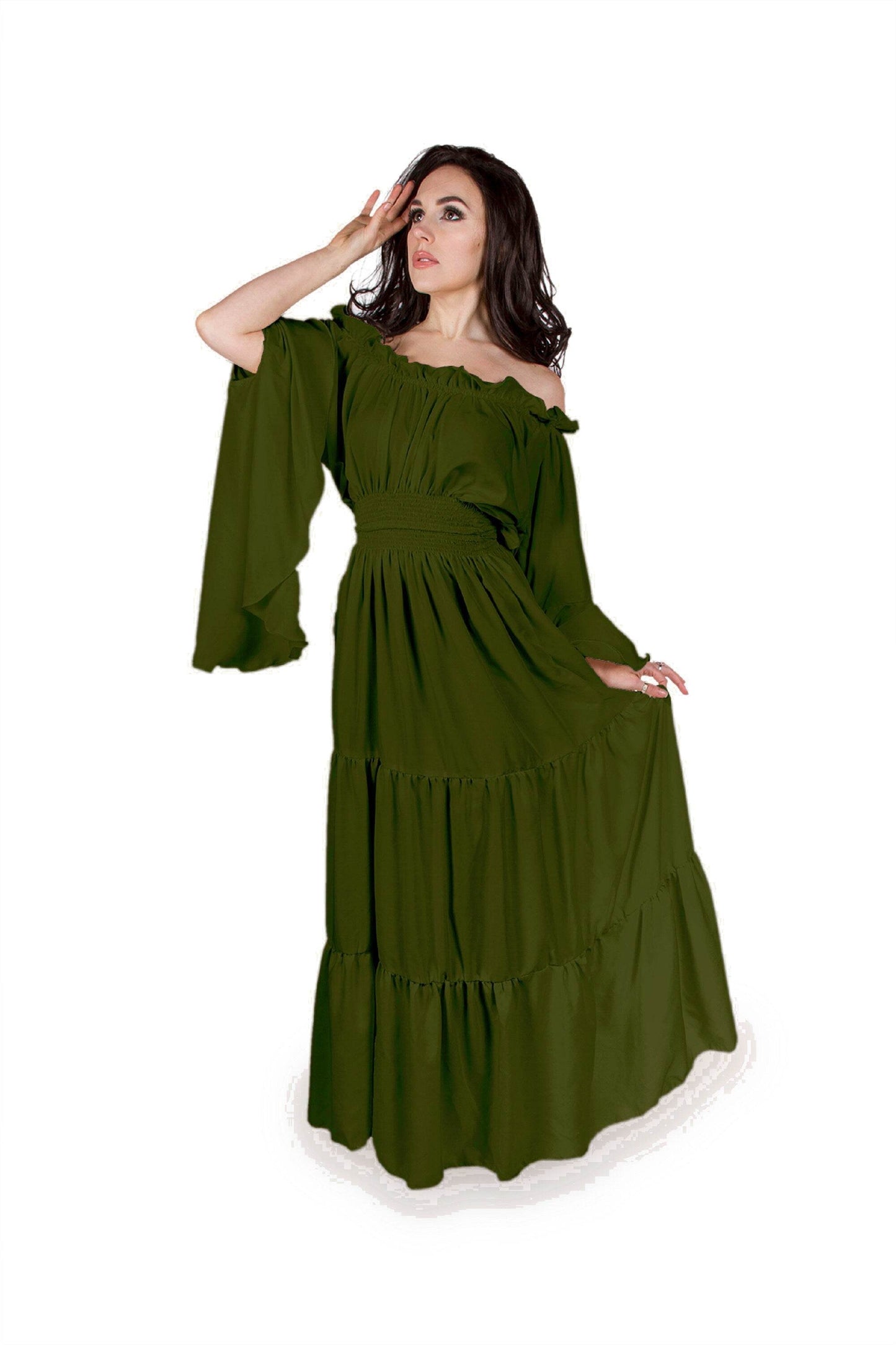 MYTHIC WOODLAND FAIRY Renaissance Medieval Smocked Sword Mistress Chemise - Olive