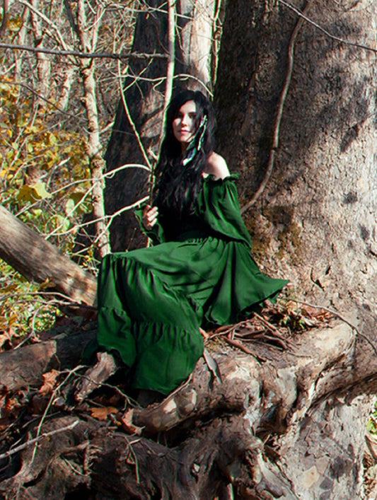 MYTHIC WOODLAND FAIRY Renaissance Medieval Smocked Sword Mistress Chemise - Hunter Green