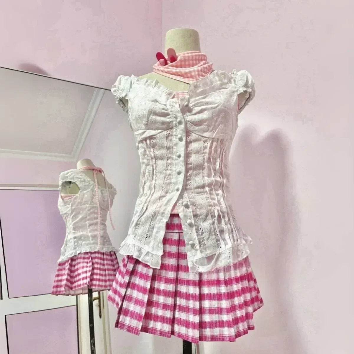 NANA Komatsu Cosplay Costume - Lolita Kawaii Pink Skirt Suit - Suit / XL