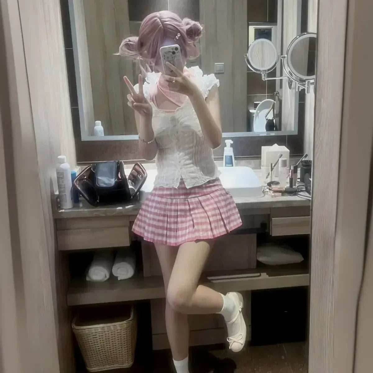 NANA Komatsu Cosplay Costume - Lolita Kawaii Pink Skirt Suit - Suit / XL