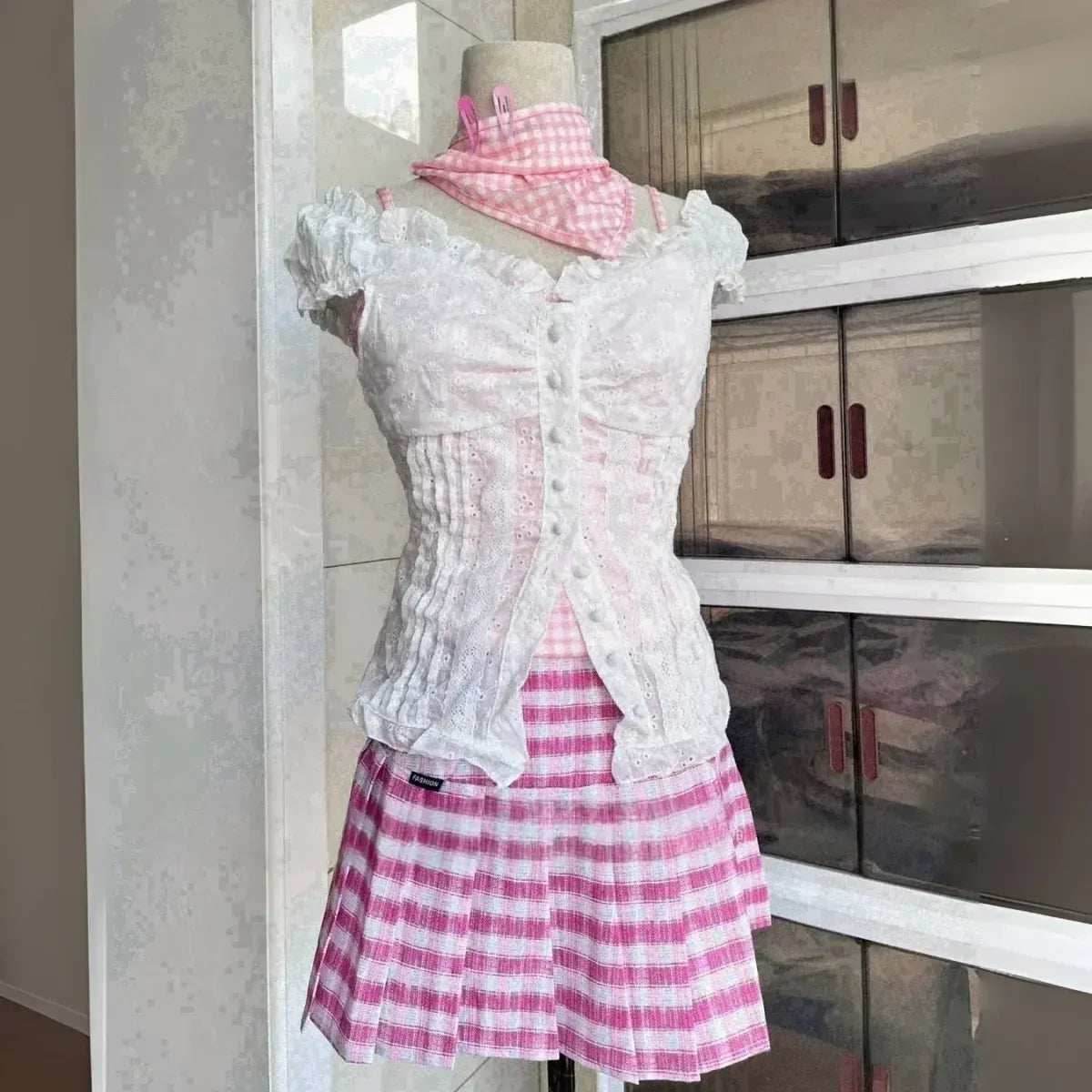 NANA Komatsu Cosplay Costume - Lolita Kawaii Pink Skirt Suit - Suit / XL