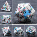 Natural color spotted gemstone DND dice set + black font