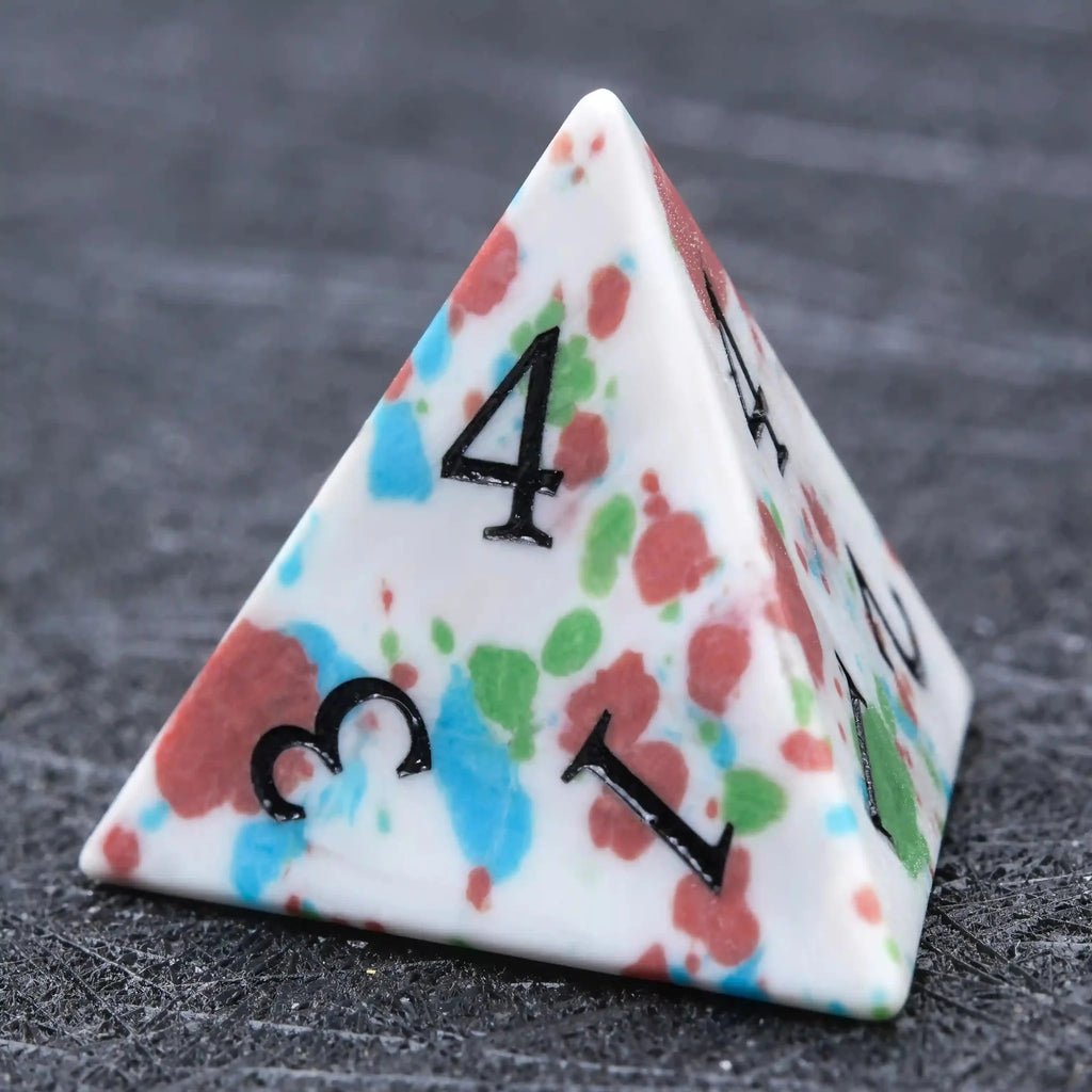 Natural color spotted gemstone DND dice set + black font