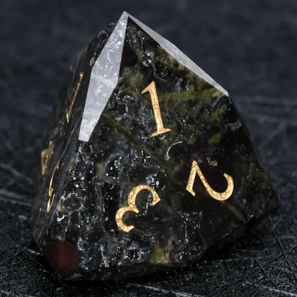 Natural Colored Ore Gemstone Dice Set | Diamond Cut Gold Engraving DND Board Game Dice