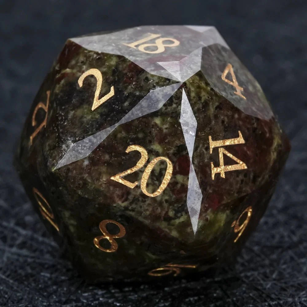 Natural Colored Ore Gemstone Dice Set | Diamond Cut Gold Engraving DND Board Game Dice