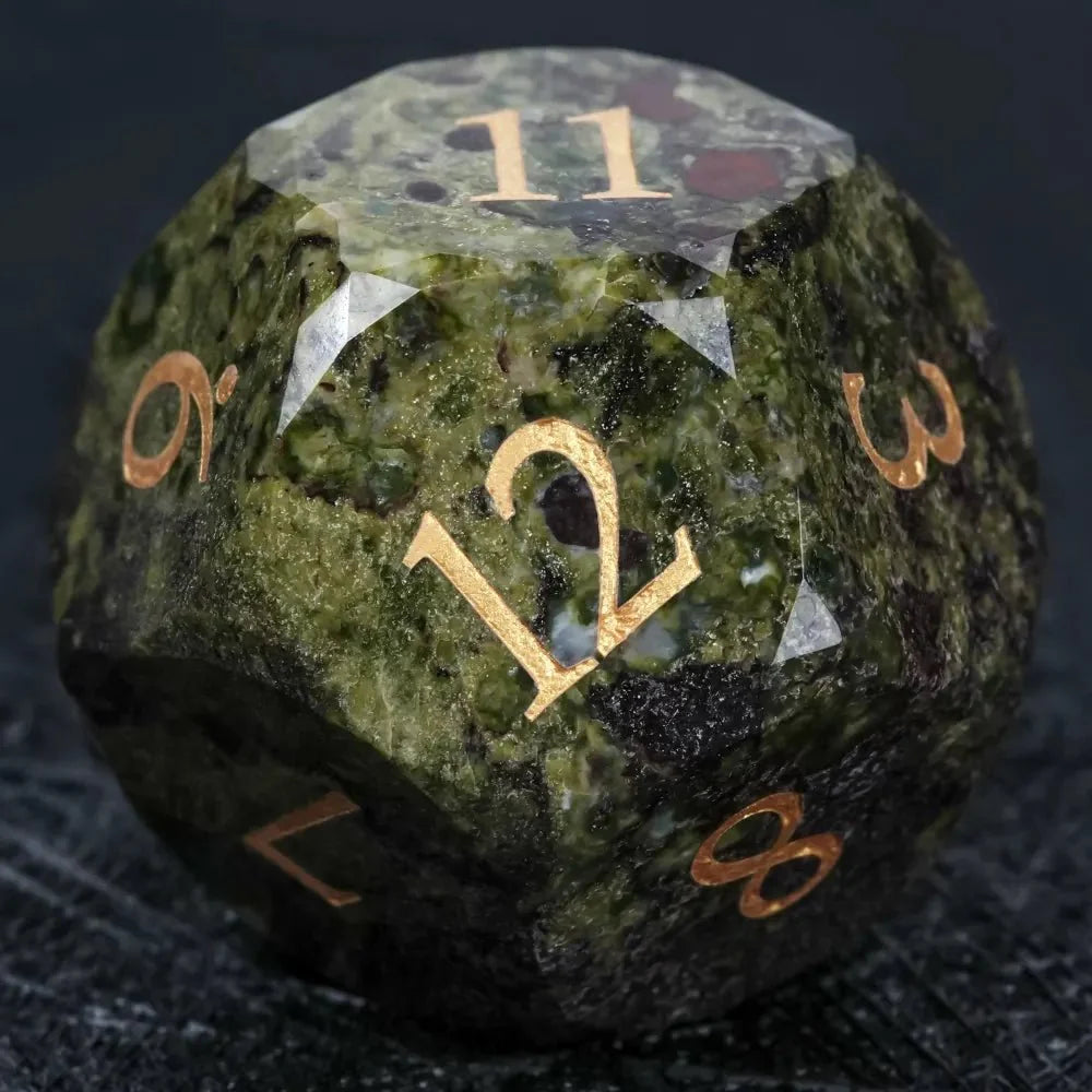 Natural Colored Ore Gemstone Dice Set | Diamond Cut Gold Engraving DND Board Game Dice