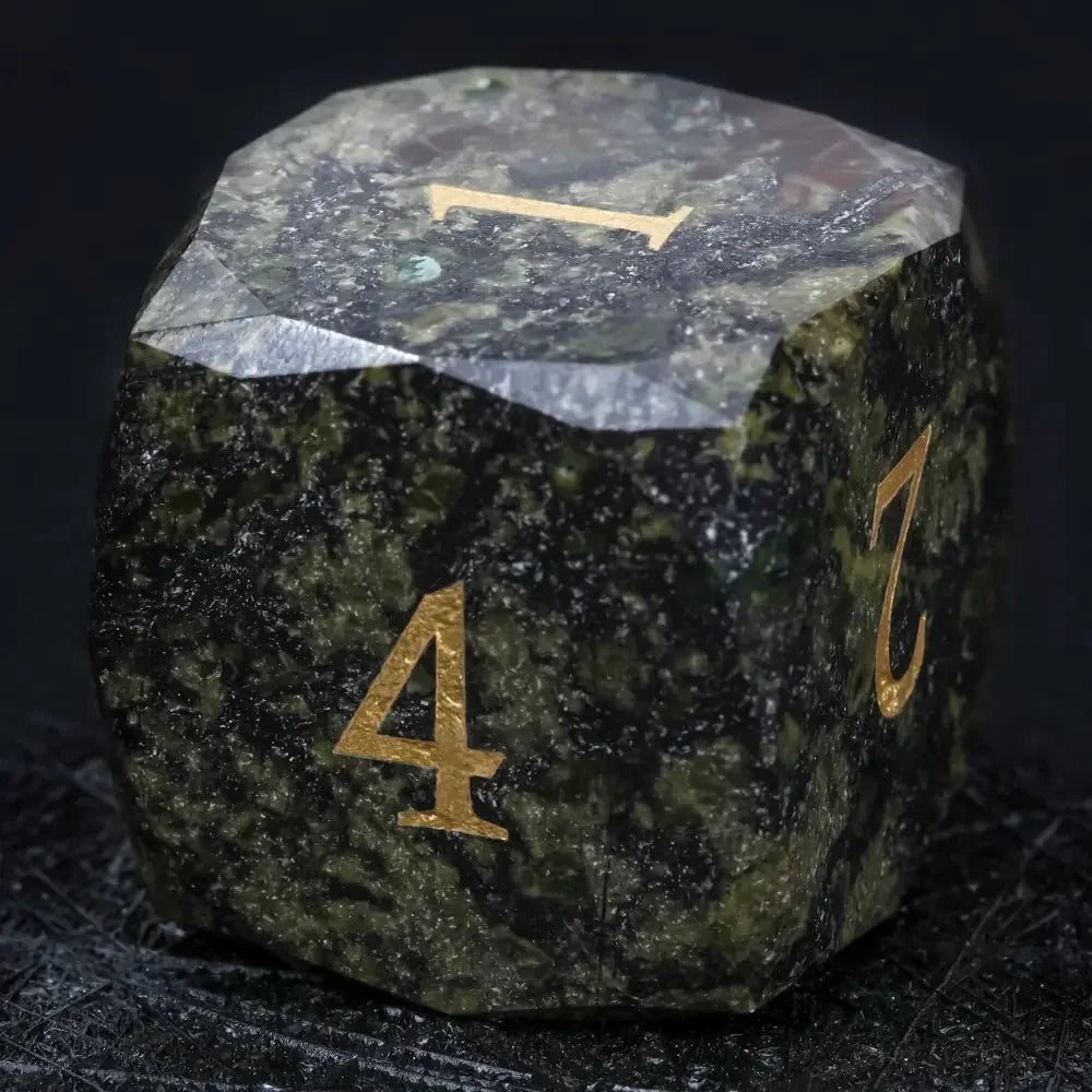 Natural Colored Ore Gemstone Dice Set | Diamond Cut Gold Engraving DND Board Game Dice